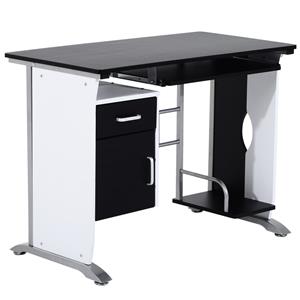 HOMCOM Computertisch Winkelschreibtisch mit Schubladen Schreibtisch Bürotisch Anti-Rutsch Metall MDF Weiß+Schwarz+Silber 100 x 52 x 75 cm