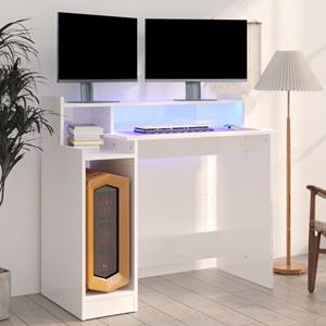 Bonnevie - Computertisch,Schreibtisch mit LEDs Hochglanz-Weiß 97x45x90 cm Holzwerkstoff vidaXL