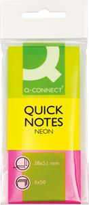 Q-CONNECT Quick Notes, ft 38 x 51 mm, 50 vel, etui van 3 blokken in neonkleuren