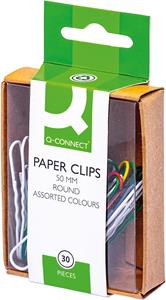 Q-CONNECT papierklemmen, 50 mm, gekleurd, doos van 30 stuks, ophangbaar