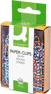 Q-CONNECT papierklemmen, 28 mm, doos van 100 stuks, gestreept in wit en geassorteerde kleuren