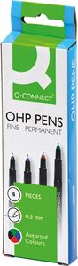 Q-CONNECT OHP marker, permanent, fijn, set van 4 stuks in geassorteerde kleuren
