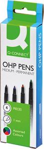 Q-CONNECT OHP marker, permanent, medium, set van 4 stuks in geassorteerde kleuren