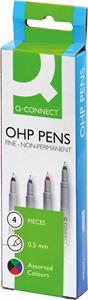 Q-CONNECT OHP marker, non permanent, fijn, set van 4 stuks in geassorteerde kleuren