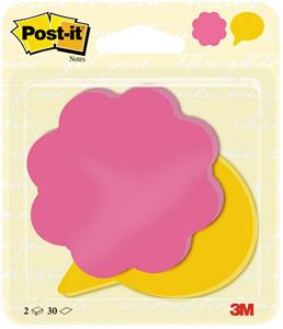 Post-it Notes, 2 x 30 vel, ft 72,5 x 72,2 mm, bloem power roze en tekstballon ultrageel