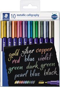 Staedtler kalligrafiepen Metallic 8325, etui van 10 stuks in geassorteerde kleuren
