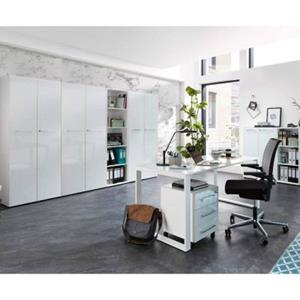LOMADOX Büromöbel Komplettset mit hochwertigen Glasfronten MONTERO-01 in weiß BxHxT ca.: 420 x 196 x 37 cm