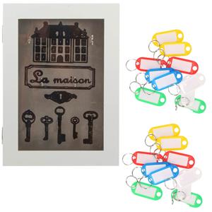 Houten sleutelkastje met 20x stuks sleutellabels - wit La Maison -