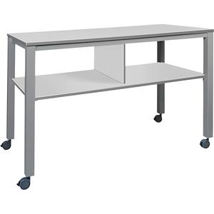 Multifunctionele tafel E2008, mobiel, frame aluminium zilver, blad grijs