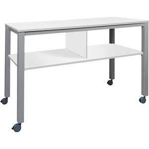 Multifunctionele tafel E2008, mobiel, frame aluminium zilver, blad wit