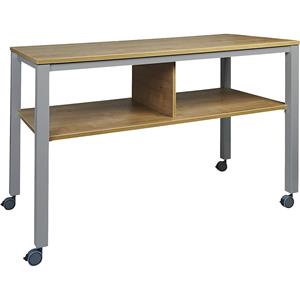Multifunctionele tafel E2008, mobiel, frame aluminium zilver, blad eikenhoutdecor