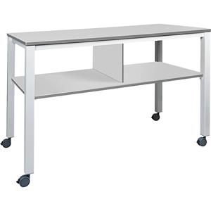 Multifunctionele tafel E2008, mobiel, frame wit, blad grijs