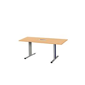 Schäfer Shop Select Besprechungstisch Planova Basic, mit Tischanschlussfeld, Rechteck, T-Fuß, B 1600 x T 800 x H 717 mm, Buche/weißaluminium RAL 9006