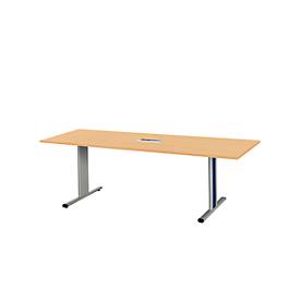 Schäfer Shop Select Besprechungstisch Planova Basic, mit Tischanschlussfeld, Rechteck, T-Fuß, B 2000 x T 800 x H 717 mm, Buche/weißaluminium RAL 9006