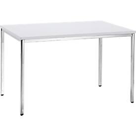 Konferenztisch, bis 4 Personen, Rechteck, 4-Fuß Quadratrohr, B 1200 x T 800 x H 720 mm, weiß/chromsilber
