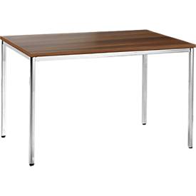 Konferenztisch, bis 4 Personen, Rechteck, 4-Fuß Quadratrohr, B 1200 x T 800 x H 720 mm, Walnuss/chromsilber