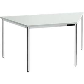 Konferenztisch, bis 6 Personen, Trapez, 4-Fuß Quadratrohr, B 1600 x T 800 x H 720 mm, lichtgrau/chromsilber