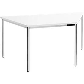 Konferenztisch, bis 6 Personen, Trapez, 4-Fuß Quadratrohr, B 1600 x T 800 x H 720 mm, weiß/chromsilber