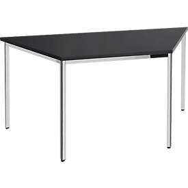 Konferenztisch, bis 6 Personen, Trapez, 4-Fuß Quadratrohr, B 1600 x T 800 x H 720 mm, schwarz/chromsilber
