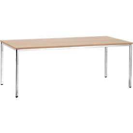 Konferenztisch, bis 6 Personen, Rechteck, 4-Fuß Quadratrohr, B 2000 x T 800 x H 720 mm, Buche/chromsilber