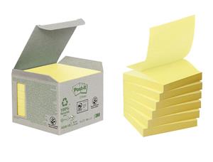 Post-it recycled notes Post-it Recycled Z-notes, 100 vel, ft 76 x 76 mm, geel, pak van 6 blokken