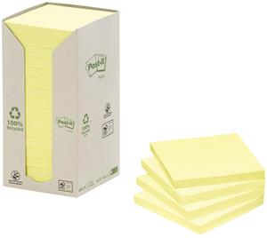 Post-it recycled notes , 100 vel, ft 76 x 76 mm, geel, pak van 16 blokken