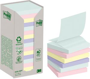 Post-it recycled notes Post-it recycled Z-notes, 100 vel, ft 76 x 76 mm, assorti, pak van 16 blokken
