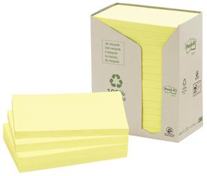 Post-it recycled notes , 100 vel, ft 76 x 127 mm, geel, pak van 16 blokken