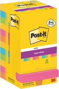 Post It Sparpaket Post-it Haftnotizen Super Sticky Notes Carnival, 76 x 76 mm, farbig, 9 Blöcke á 90 Blatt+ 3 Blöcke GRATIS