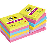 Post-It Super Sticky Notes 654-12SS-UC 76 x 76 mm 90 Vellen per blok Blauw, geel, groen, paars, roze Vierkant Effen Pak van 12