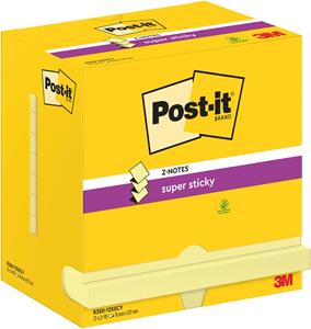 Post-It Super Sticky Z-Notes, 90 vel, ft 76 x 127 mm, geel, pak van 12 blokken