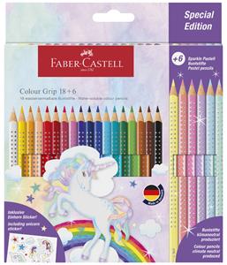 Faber Castell Kleurpotlood Faber-Castell Grip Unicorn 18 colour grip   6 sparkle pastel kleurpotloden inclusief unicorn stickers