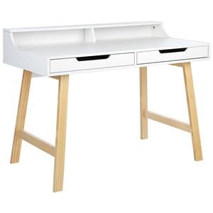 Beliani - Schreibtisch weiß / heller Holzfarbton 110 cm 2 Schubladen Aufsatz Skandi Barie - Weiß