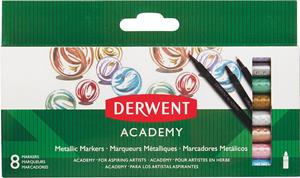 Derwent viltstift Academy Metallic Markers, blister van 8 stuks in geassorteerde kleuren