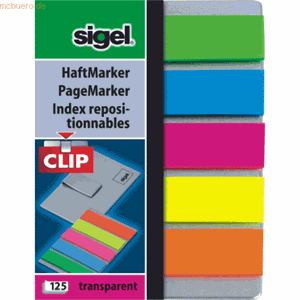 Sigel Haftmarker Film mit Clip 52x82mm 77g/qm mini 5 Farben auf Karte