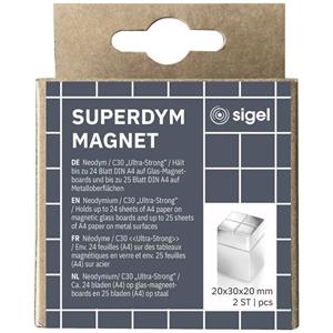 Sigel Neodymium magneet C30 Ultra-Strong (l x b x h) 20 x 20 x 30 mm dobbelsteen Zilver 2 stuk(s) BA707