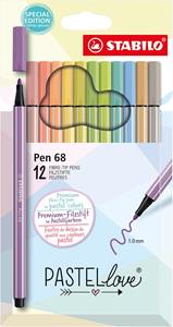 STABILO Pen 68 viltstift, pastel, etui van 12 stuks, assorti