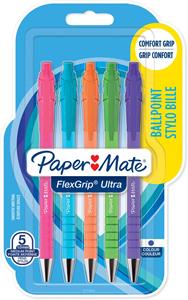 papermate Paper Mate Flexgrip Ultra-Druckkugelschreiber | mittlere Spitze (1,0 mm) | blaue Tinte | leuchtende Farben | 5 Stück