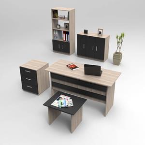 Kalune Design | Set van bureau met bijzettafel en 3 opbergkasten Jona