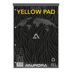Aurora Schrijfblok  A4 lijn 80vel 80gr 4-gaats geel | 5 stuks | 5 stuks