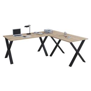 Hioshop Lona hoekbureau 190x160x50 cm X-frame Sonoma eiken decor, zwart.