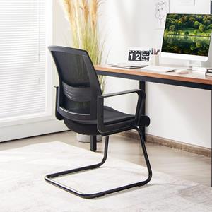 costway Conferentiestoel Bureaustoel met stevige Sledevormige basis Middenrug en Gestoffeerde Zitting Zwart