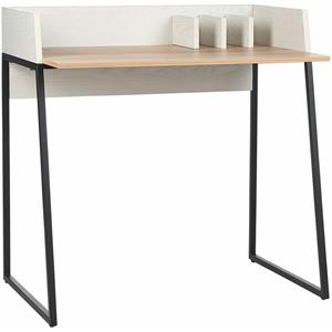 Beliani - Schreibtisch heller Holzfarbton / weiß mit Fächern Metallgestell schwarz Anah - Heller Holzfarbton