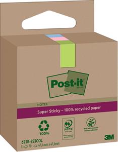 Post-it Super Sticky Notes Recycled, 70 vel, ft 47,6 x 47,6 mm, assorti, pak van 3 blokken