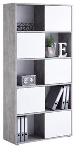 FD Furniture Boekenkast Ruta 2 van 182 cm hoog in grijs beton met hoogglans wit