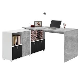 FD Furniture Hoekbureau Trex 136 cm breed grijs beton met wit