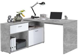 FD Furniture Hoekbureau Gody - Grijs beton met hoogglans wit