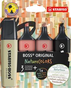 Textmarker - STABILO BOSS ORIGINAL NatureCOLORS - 4er Pack - schlammgrün, siena, umbra, schwarz