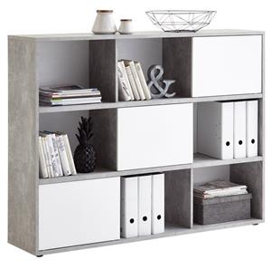 FD Furniture Boekenkast Ruta 145 cm breed grijs beton met hoogglans wit