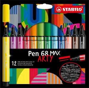 Premium-Filzstift mit dicker Keilspitze - STABILO Pen 68 MAX - ARTY - 12er Pack - mit 12 verschiedenen Farben